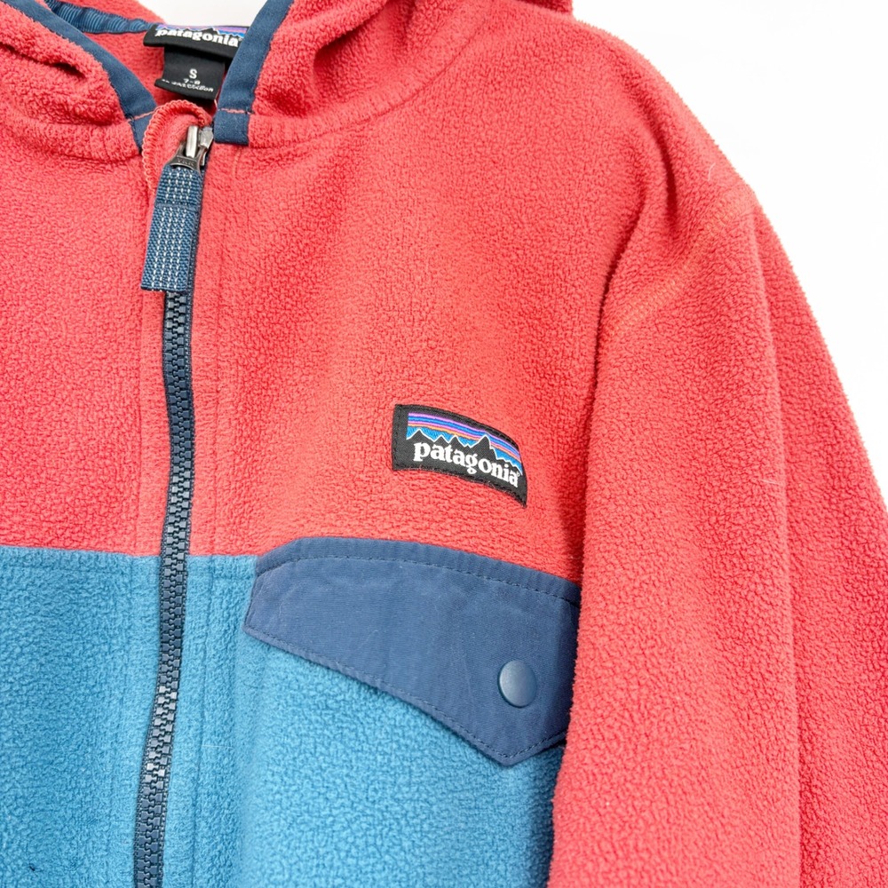 Patagonia Kids Red Blue Micro D Snap-T Gorpcore Hooded Fleece Jacket Size S 7/8 - Picture 2 of 7